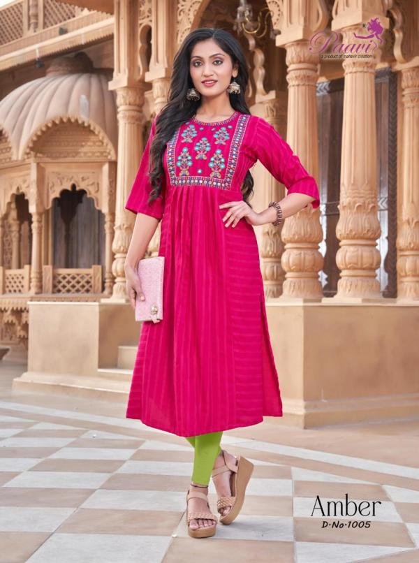 Paavi Amber New Rayon Designer Exclusive Fancy Long Kurti Collection